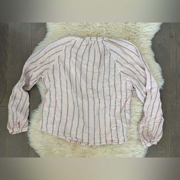 ALLISON NEW YORK Cotton Gauze Button Down Tassel Detail Top - Blush Pink Stripe - Picture 4 of 7